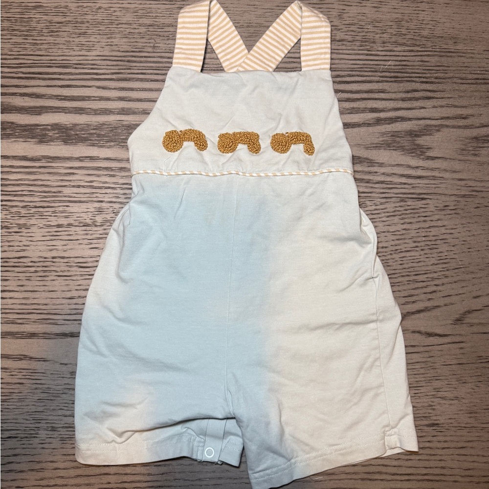 Kids Cream Overalls with Bear Design